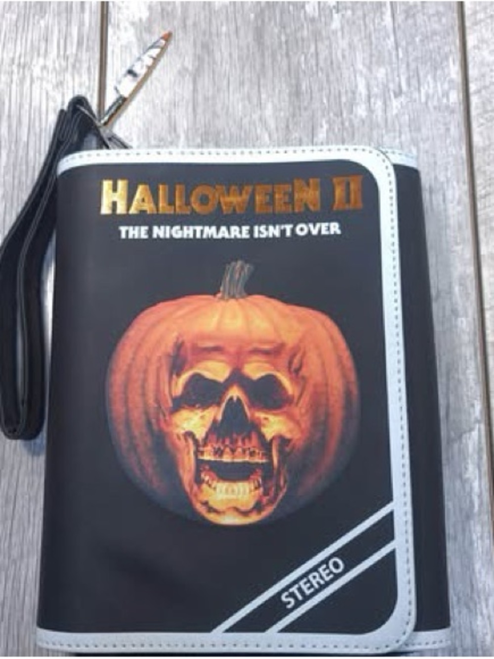 Halloween 2 vhs style clutch purse with Micheal myers knife charm NWOT
